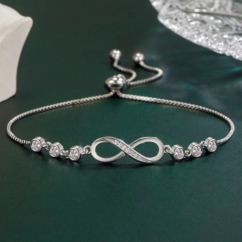 Gorgeous Infinity w/ Diamonds, 8.00 " Inch Long Bracelet .925 Sterling Silver - Picture 2 of 6